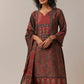 Brown Indie Print Silk Kurta Set