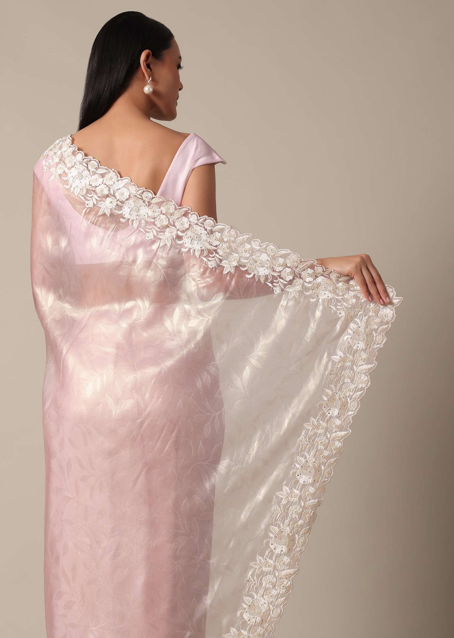 Chic Pink Saree With Resham Thread Work Border