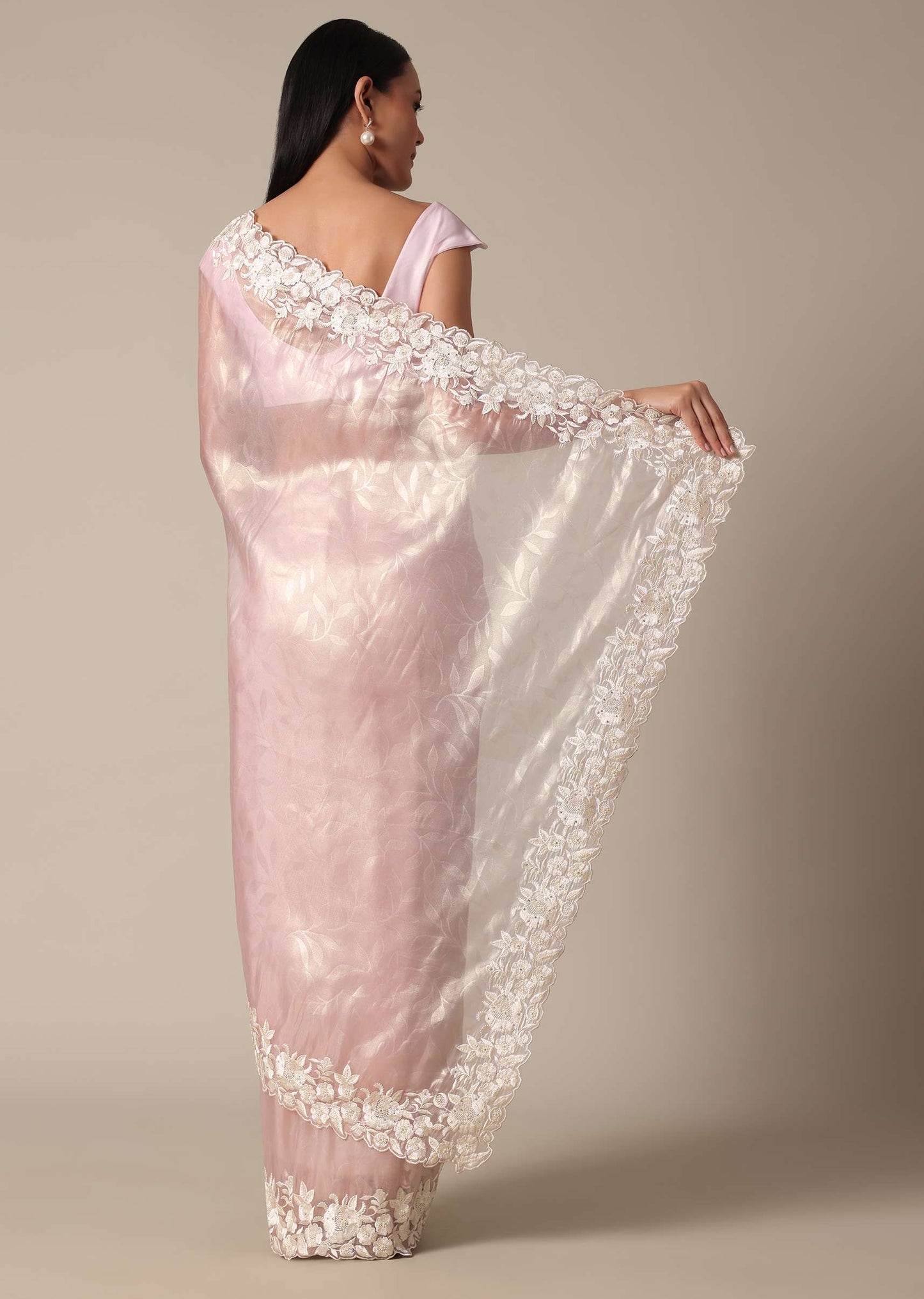 Chic Pink Saree With Resham Thread Work Border