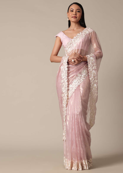 Chic Pink Saree With Resham Thread Work Border