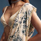 Cream Crepe Saree With Black Floral Print And Embroidery
