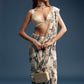Cream Crepe Saree With Black Floral Print And Embroidery