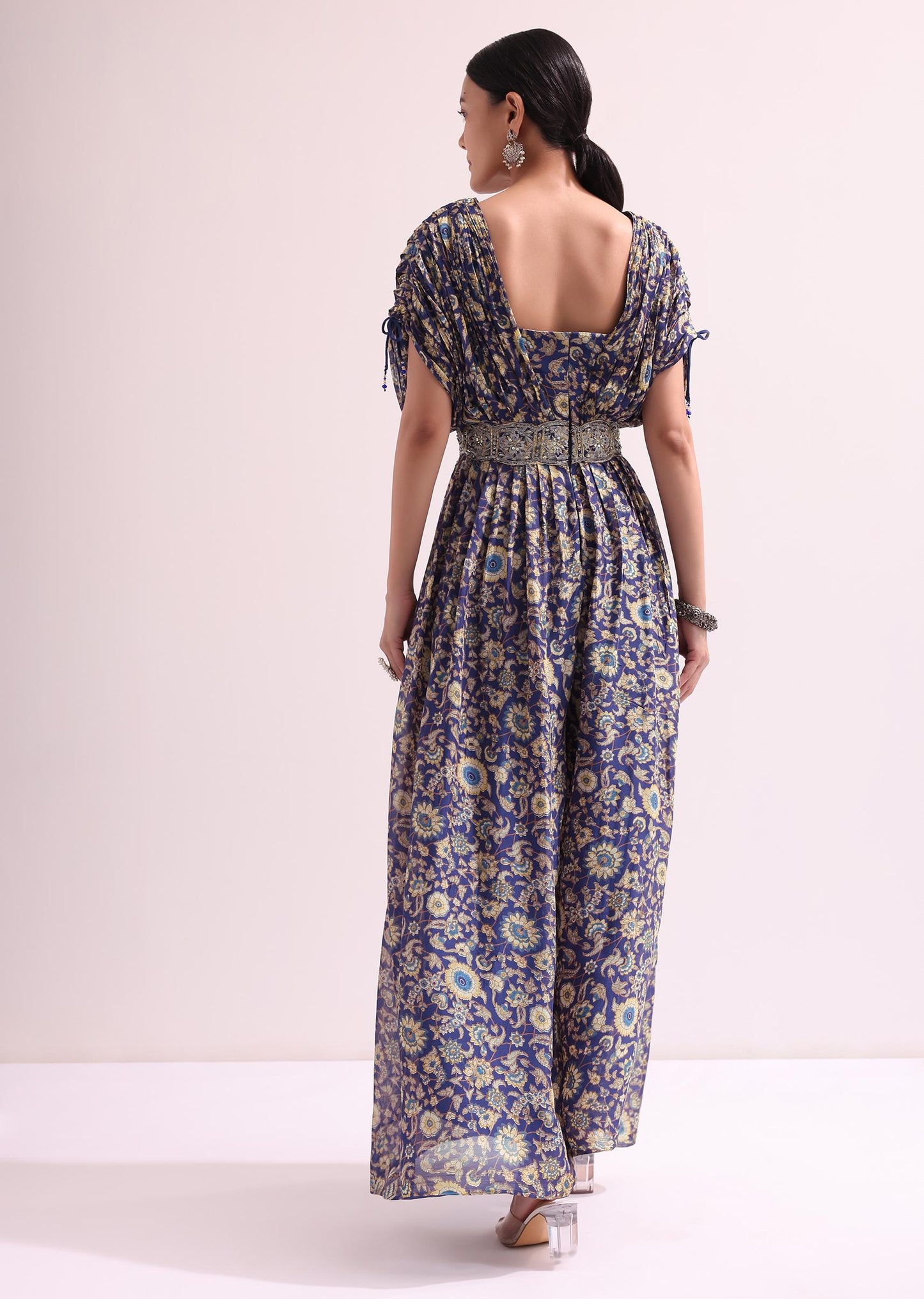 Dark Blue Floral Embroidered Jumpsuit