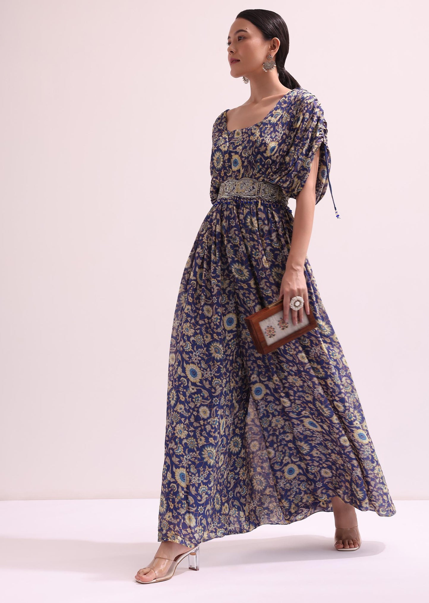 Dark Blue Floral Embroidered Jumpsuit