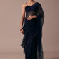 Dark Blue Organza Embroidered Saree With Unstitched Blouse