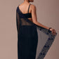Dark Blue Organza Embroidered Saree With Unstitched Blouse