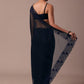 Dark Blue Organza Embroidered Saree With Unstitched Blouse