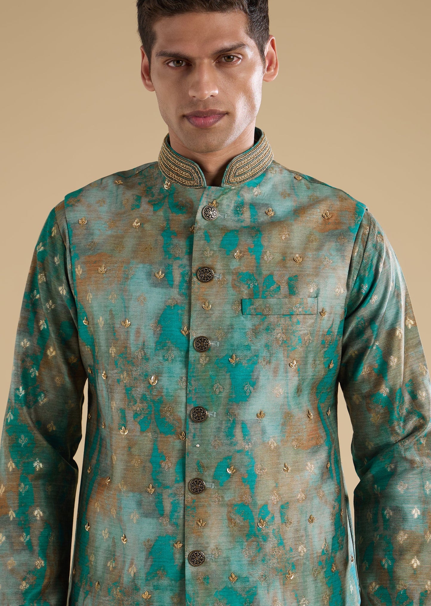 Green Embellished Silk Kurta An Jackets Set