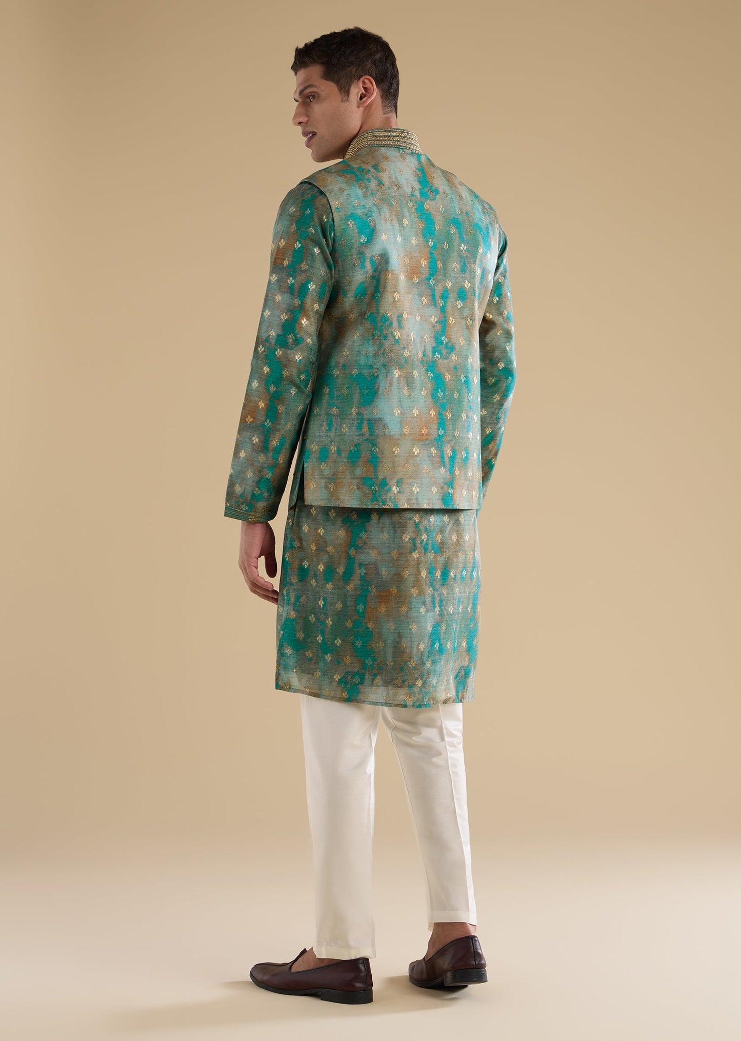 Green Embellished Silk Kurta An Jackets Set