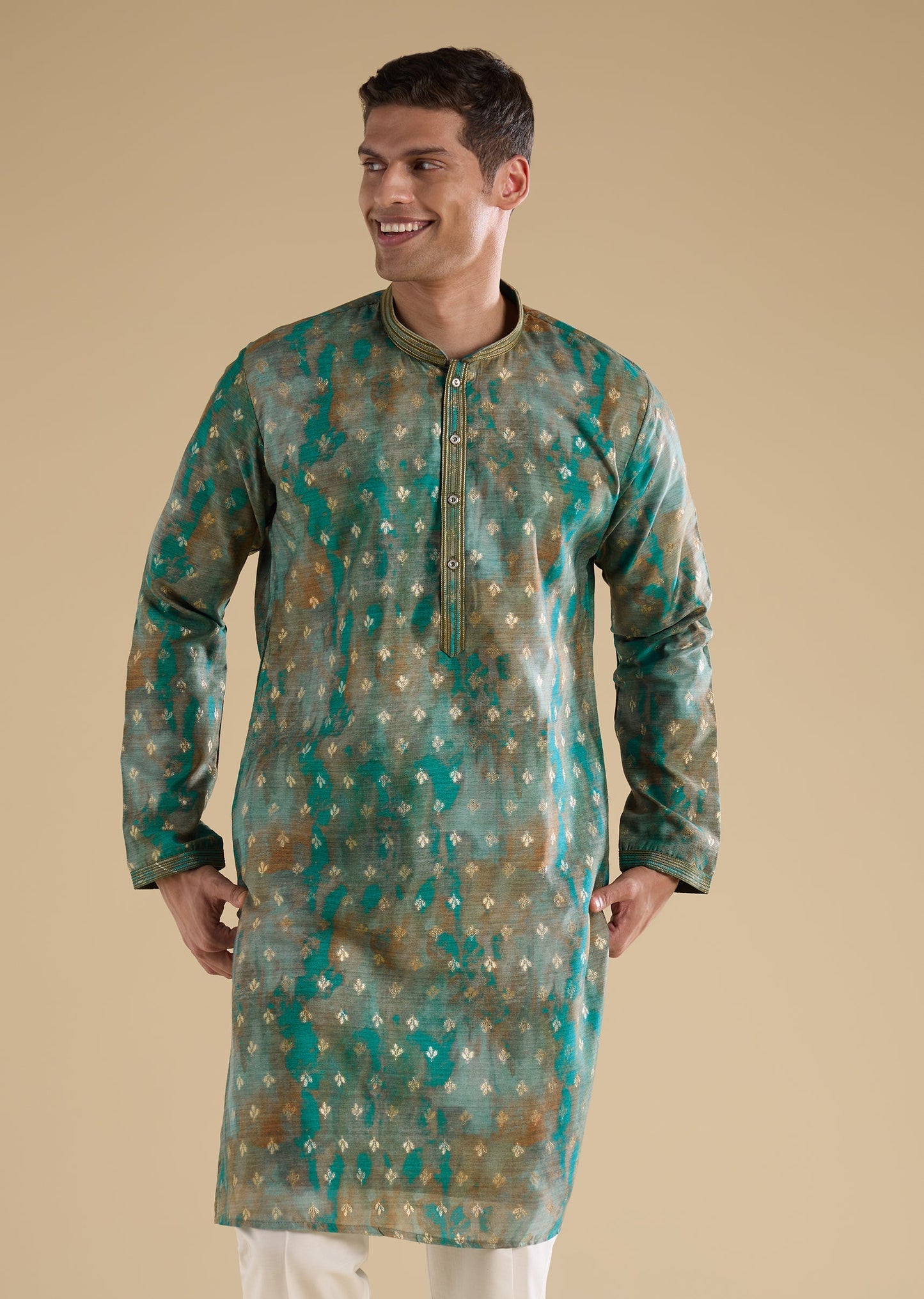 Green Embellished Silk Kurta An Jackets Set
