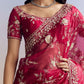 Hot Pink Satin Saree With Floral Embroidery In Sequins And Cutdana