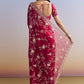 Hot Pink Satin Saree With Floral Embroidery In Sequins And Cutdana
