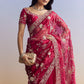 Hot Pink Satin Saree With Floral Embroidery In Sequins And Cutdana