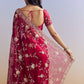 Hot Pink Satin Saree With Floral Embroidery In Sequins And Cutdana