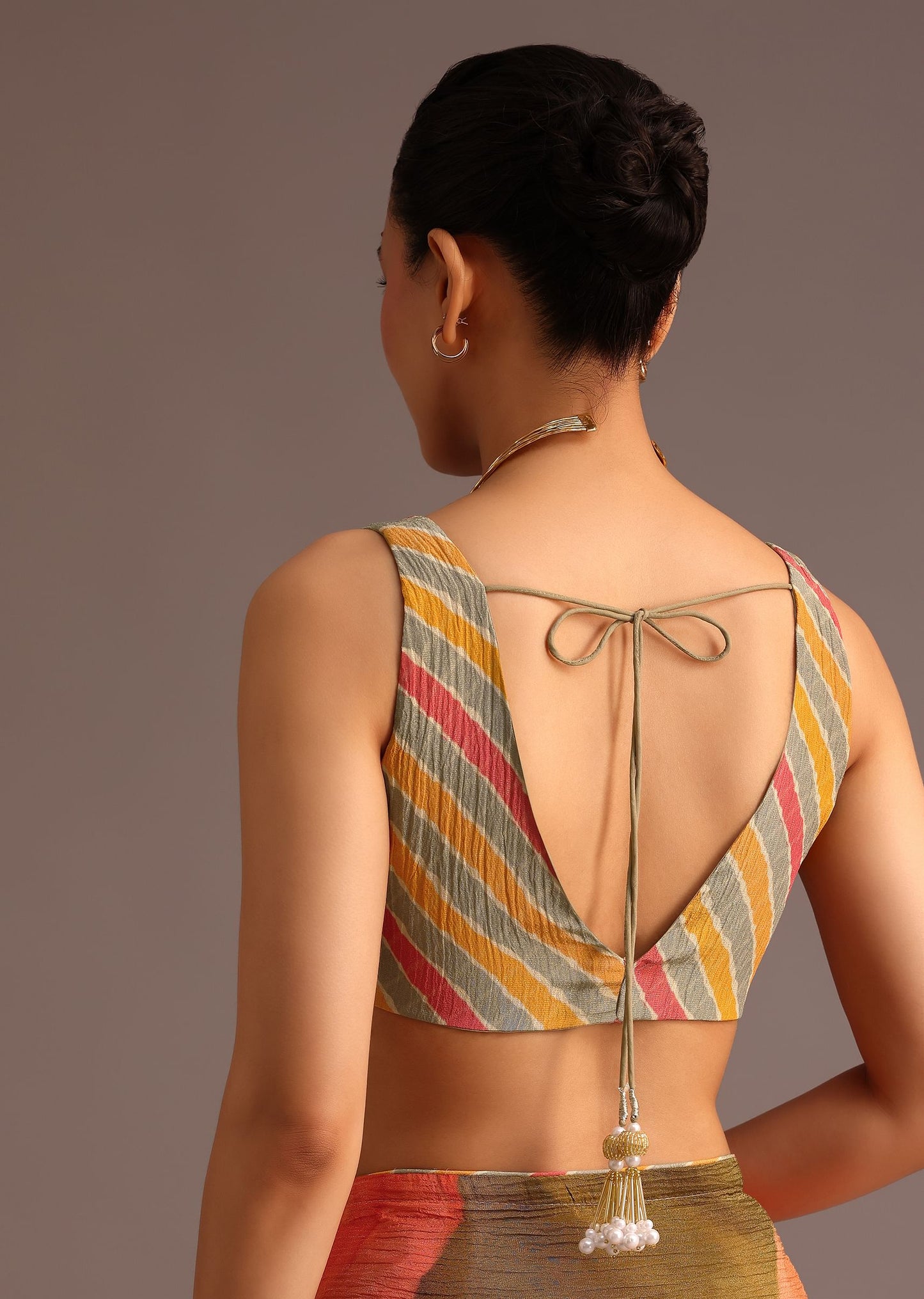 Orange Abstract Printed Crush Ready To Wear Saree