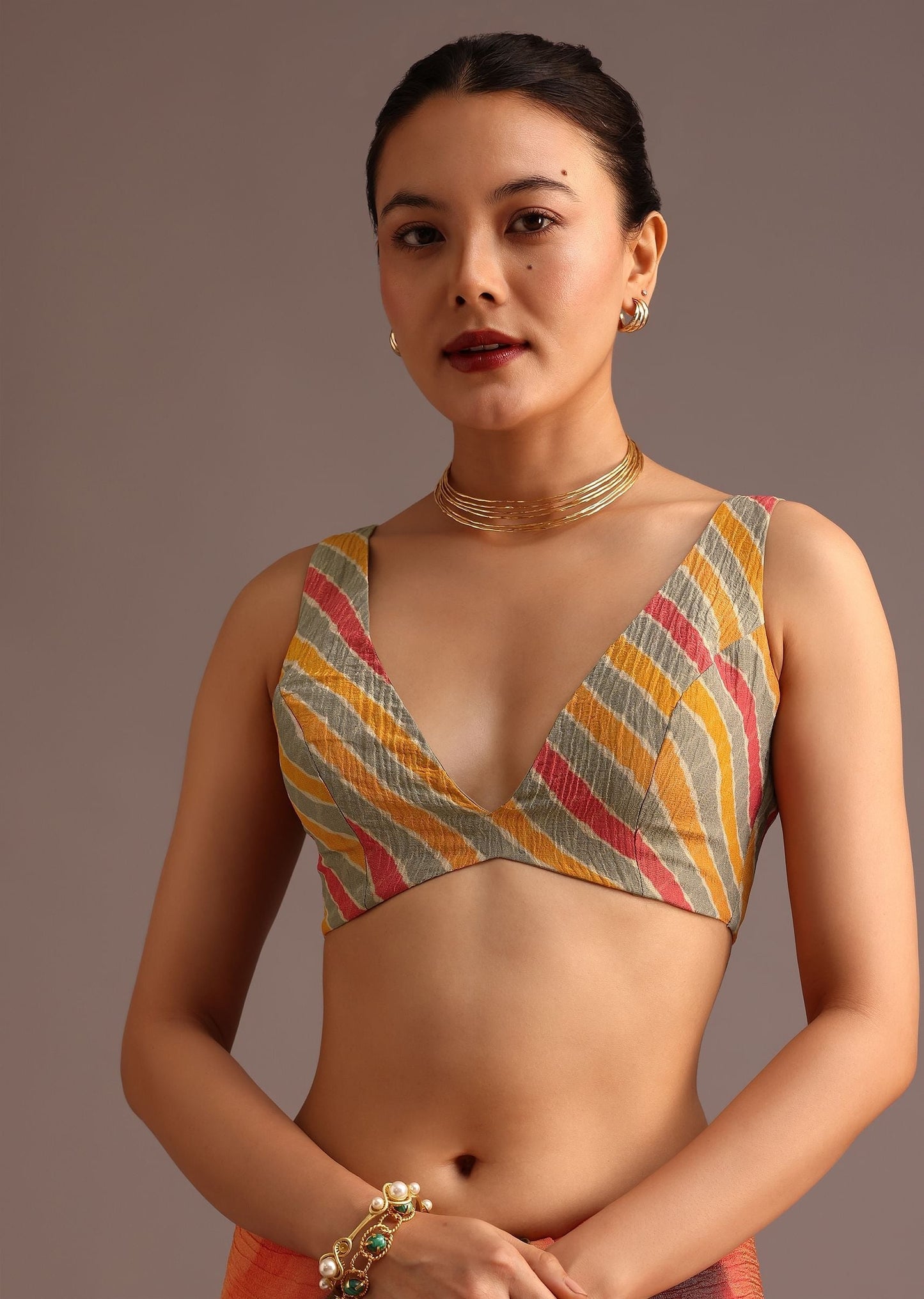 Orange Abstract Printed Crush Ready To Wear Saree