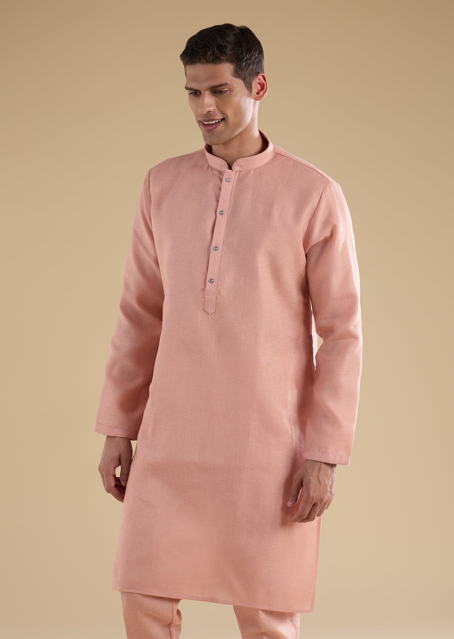 Peach Embroidered Silk Kurta Jacket Set