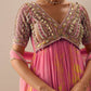 Pink Anarkali With Net Dupatta And Shell Work