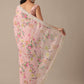 Pink Chiffon Saree With Floral Prints And Unstitched Blouse Piece