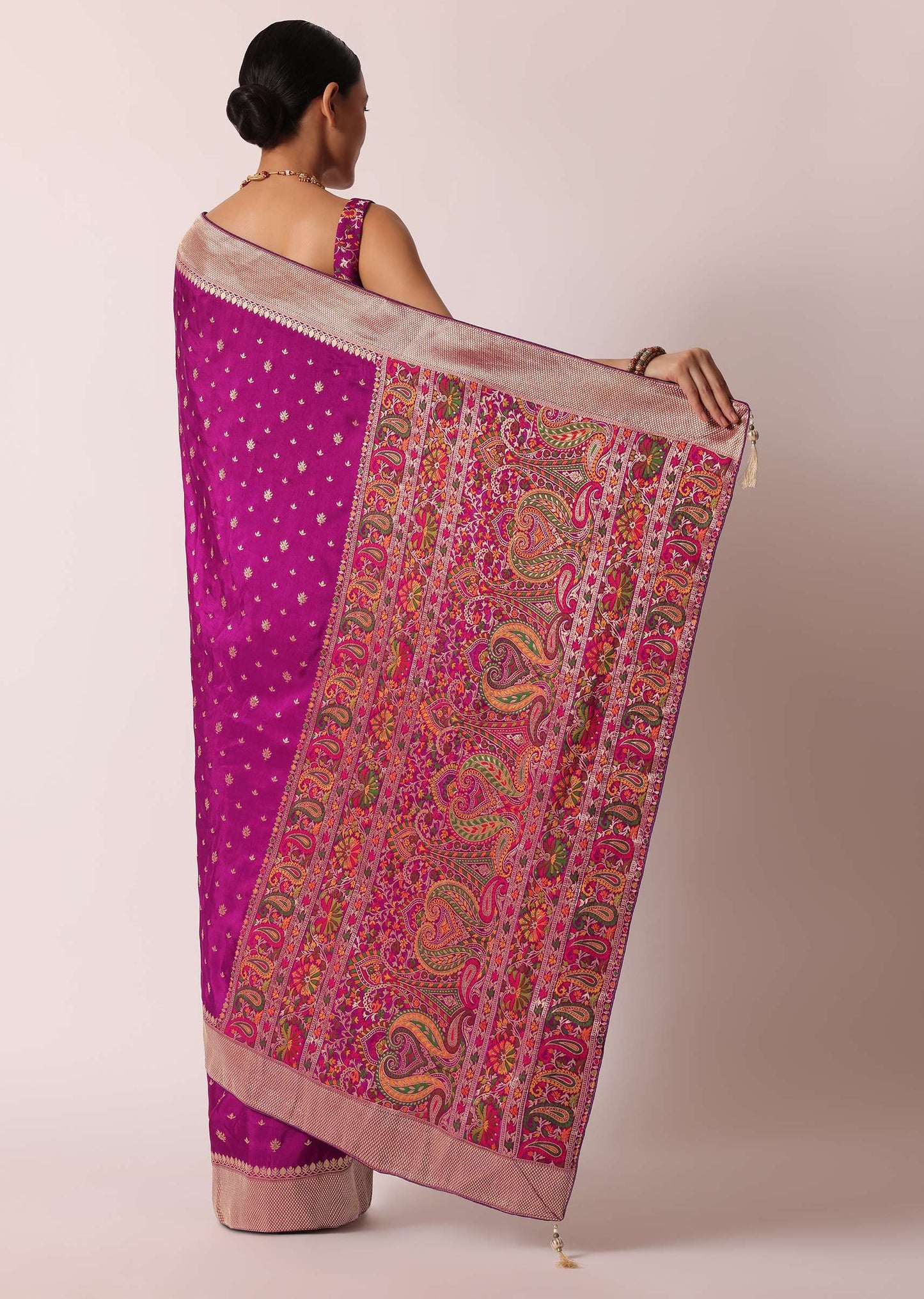 Purple Banarasi Silk Handloom Saree With Woven Motifs And Unstitched Blouse Piece
