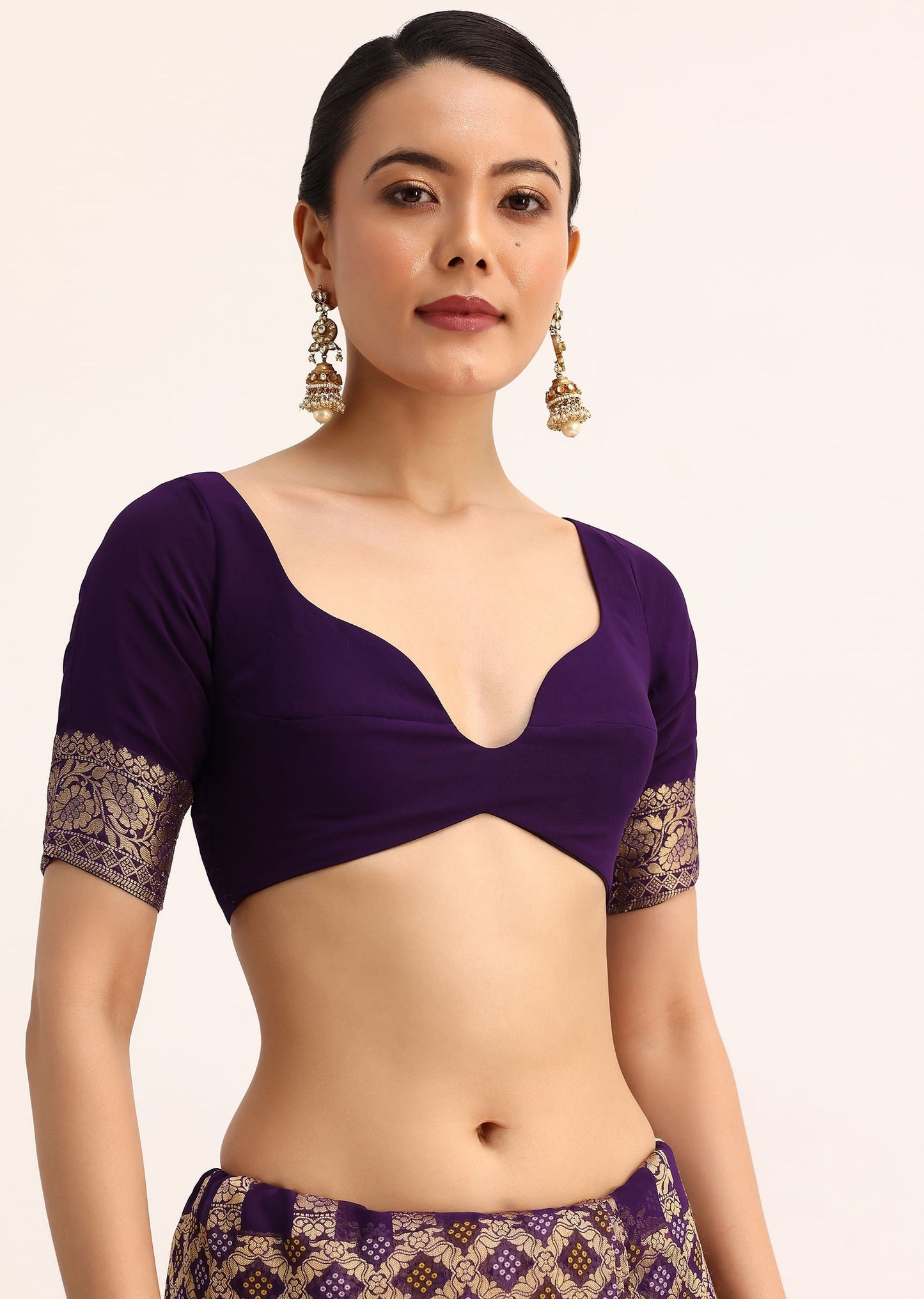 Purple Bandhani Tie Dye Ready To Wear Saree With Zari Jaal And Stitched Blouse