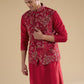 Red Embroidered Silk Kurta Jacket Set