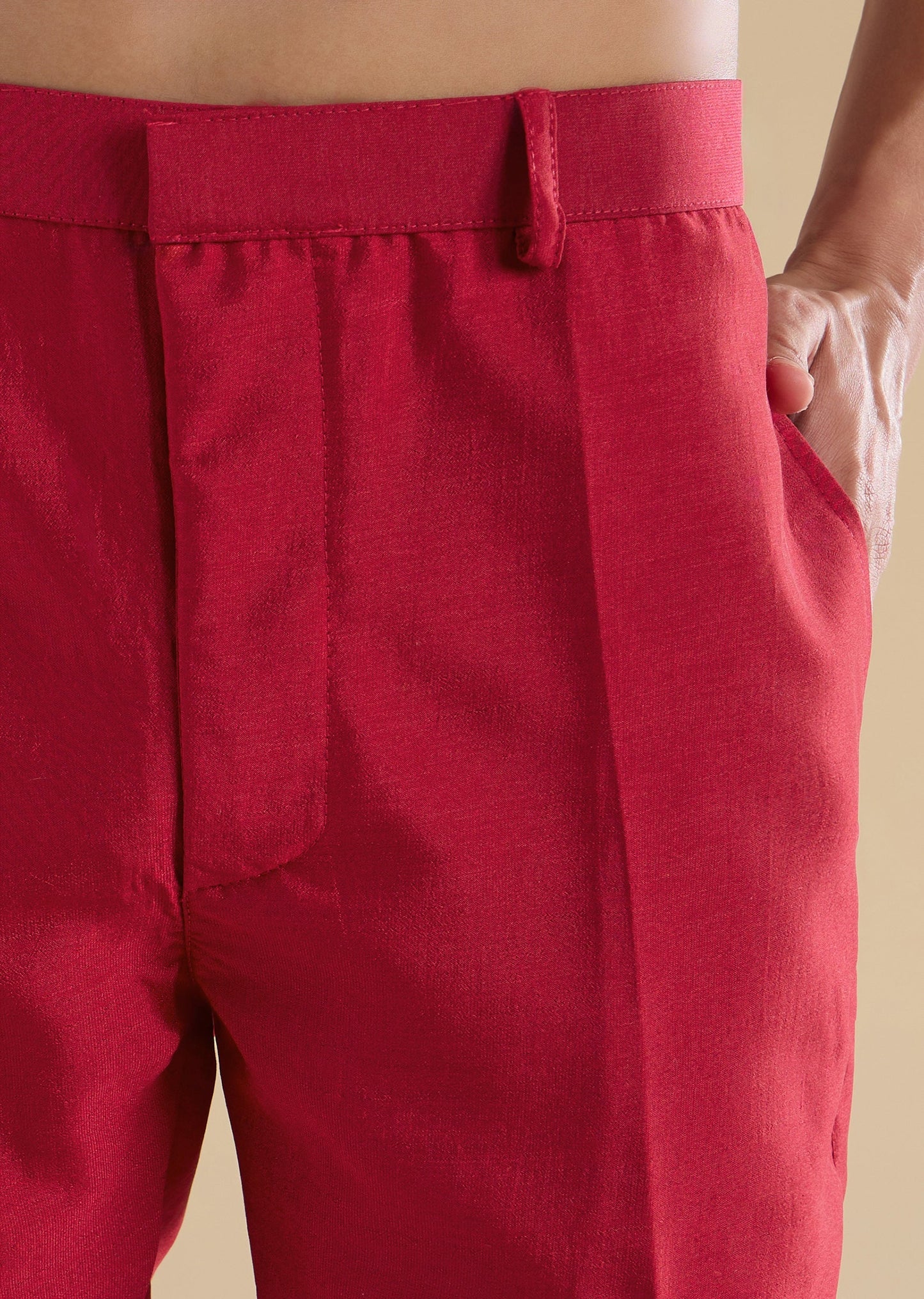 Red Embroidered Silk Kurta Jacket Set