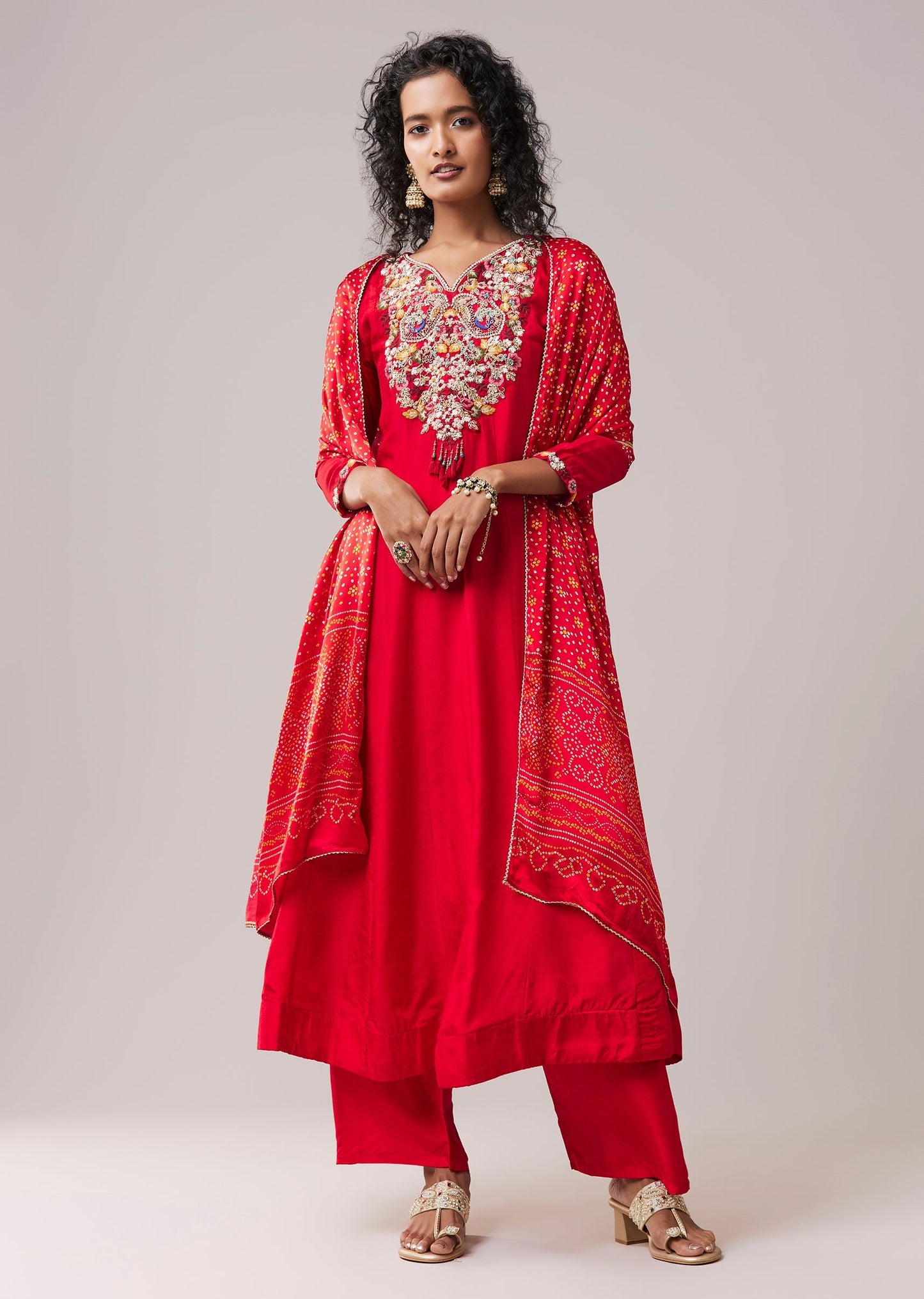 Red Resham Work Silk Anarkali Set