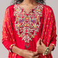 Red Resham Work Silk Anarkali Set