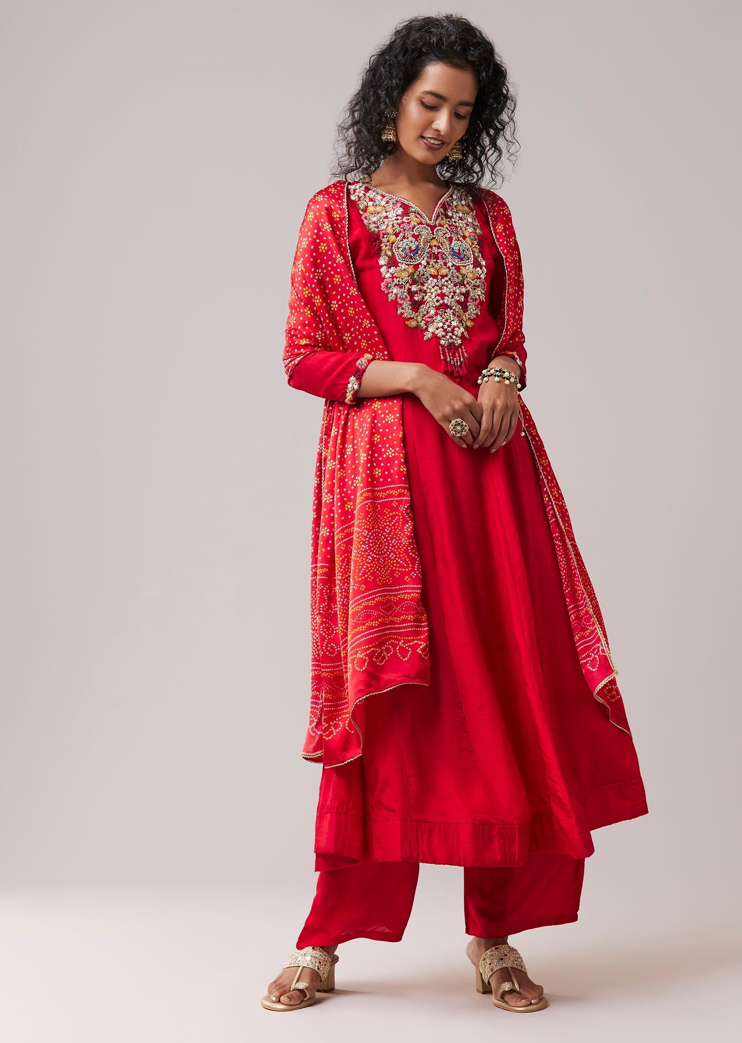 Red Resham Work Silk Anarkali Set