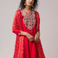 Red Resham Work Silk Anarkali Set