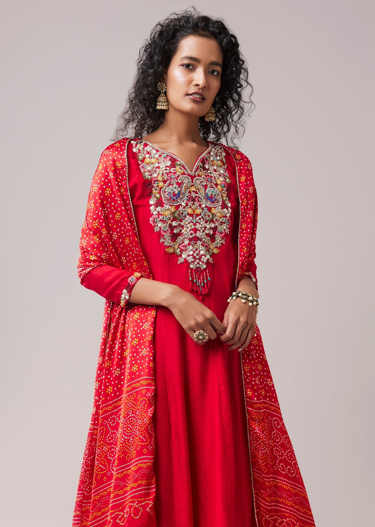 Red Resham Work Silk Anarkali Set