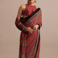 Red Satin Ajrakh Handblock Printed Ready To Wear Saree