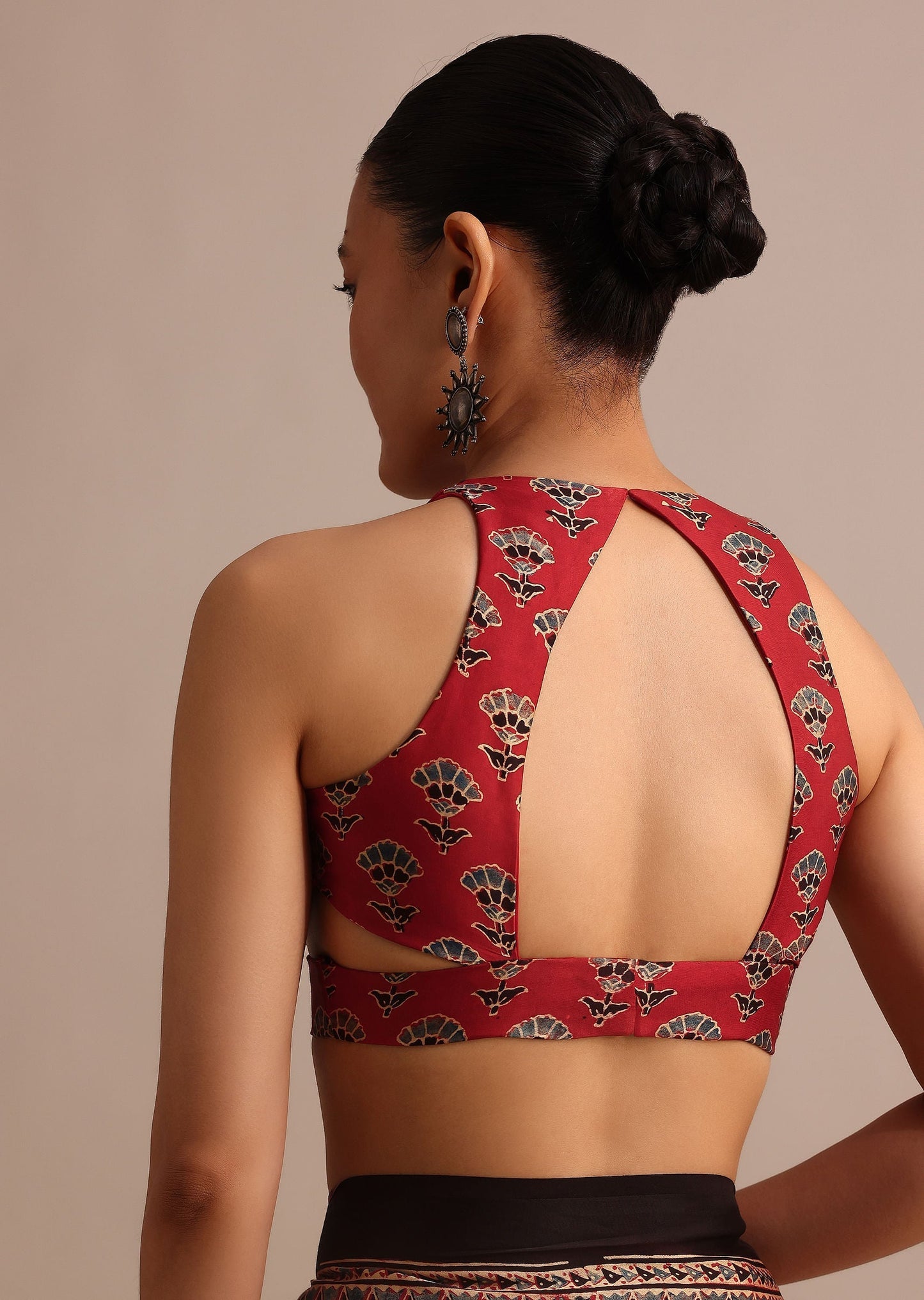 Red Satin Ajrakh Handblock Printed Ready To Wear Saree