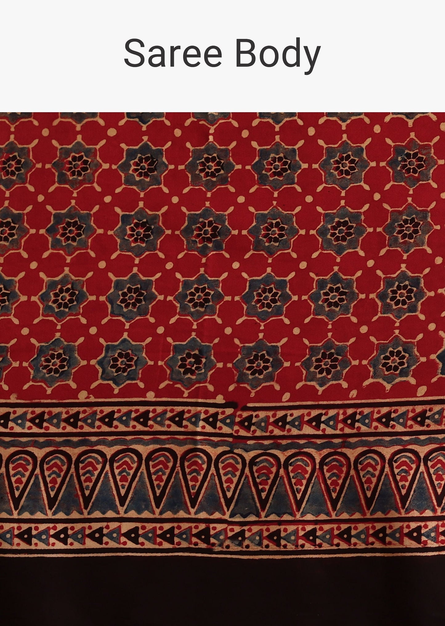 Red Satin Ajrakh Handblock Printed Ready To Wear Saree