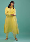 Lime Yellow Bemberg Silk A Line Suit In Organza