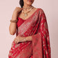 Red Saree in Dola Silk With Floral Weave And Unstitched Blouse Piece