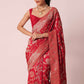 Red Saree in Dola Silk With Floral Weave And Unstitched Blouse Piece