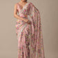 Pink Chiffon Saree With Floral Prints And Unstitched Blouse Piece