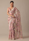 Pink Chiffon Ready To Wear Saree With Floral Prints And Stitched Blouse Piece
