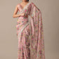 Pink Chiffon Ready To Wear Saree With Floral Prints And Stitched Blouse Piece