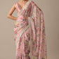 Pink Chiffon Saree With Floral Prints And Unstitched Blouse Piece