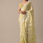 Yellow Printed Satin Ready To Wear Saree With Embroidered Detail And Stitched Blouse Piece