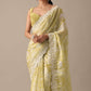Yellow Printed Satin Ready To Wear Saree With Embroidered Detail And Stitched Blouse Piece