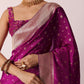 Purple Banarasi Silk Handloom Saree With Woven Motifs And Unstitched Blouse Piece