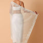 White Saree In Organza With Floral Motif Border And Unstitched Blouse Piece
