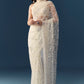 Cream Net Jaal Embellished Saree with Unstitched Blouse