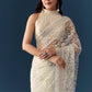 Cream Net Jaal Embellished Saree with Unstitched Blouse