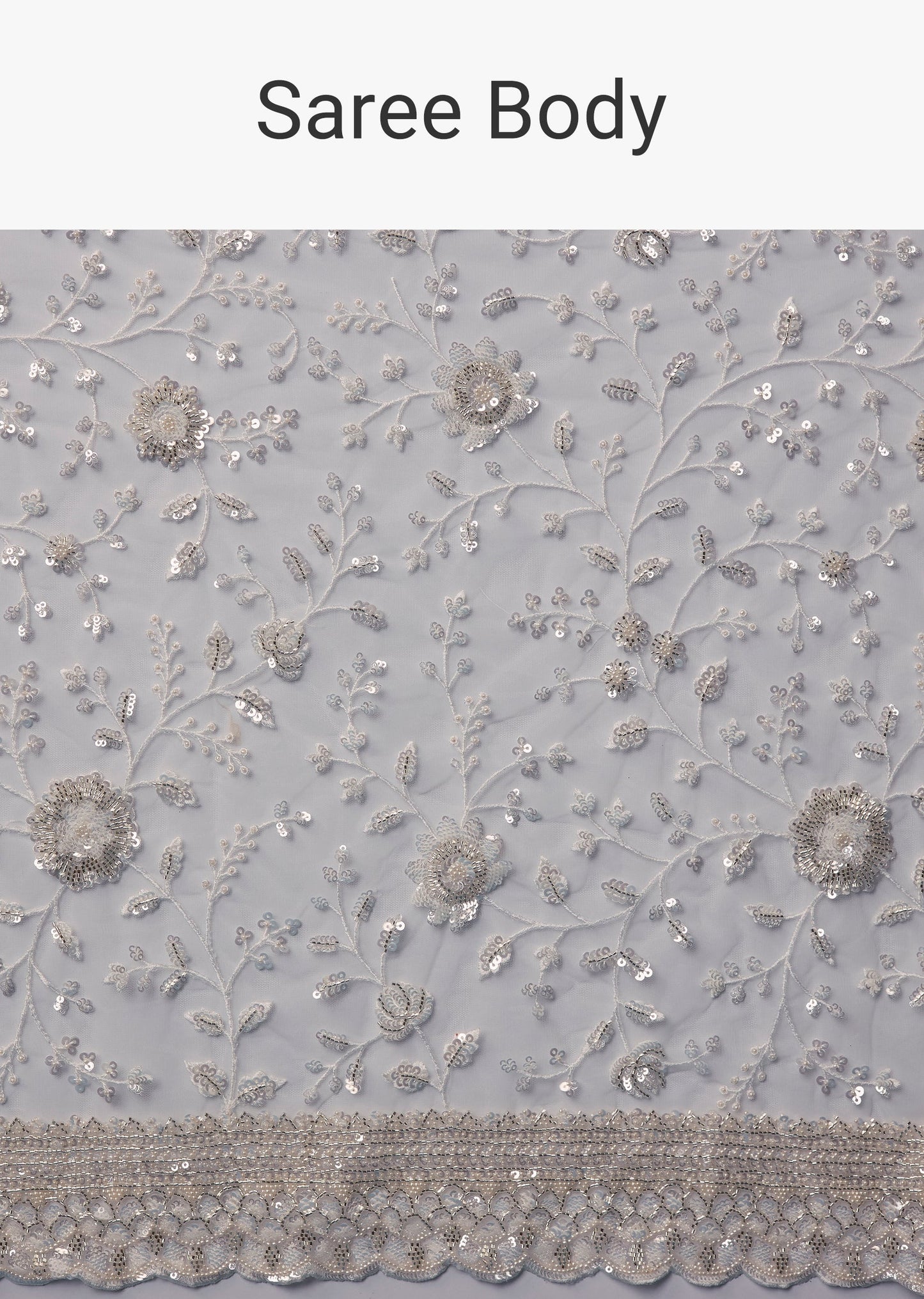 Cream Net Jaal Embellished Saree with Unstitched Blouse