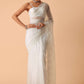 White Saree In Organza With Floral Motif Border And Unstitched Blouse Piece